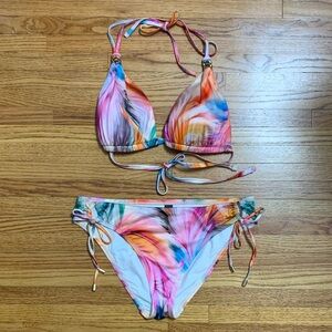 La Blanca swimsuit - triangle bikini set w tie bottoms feathered impressions